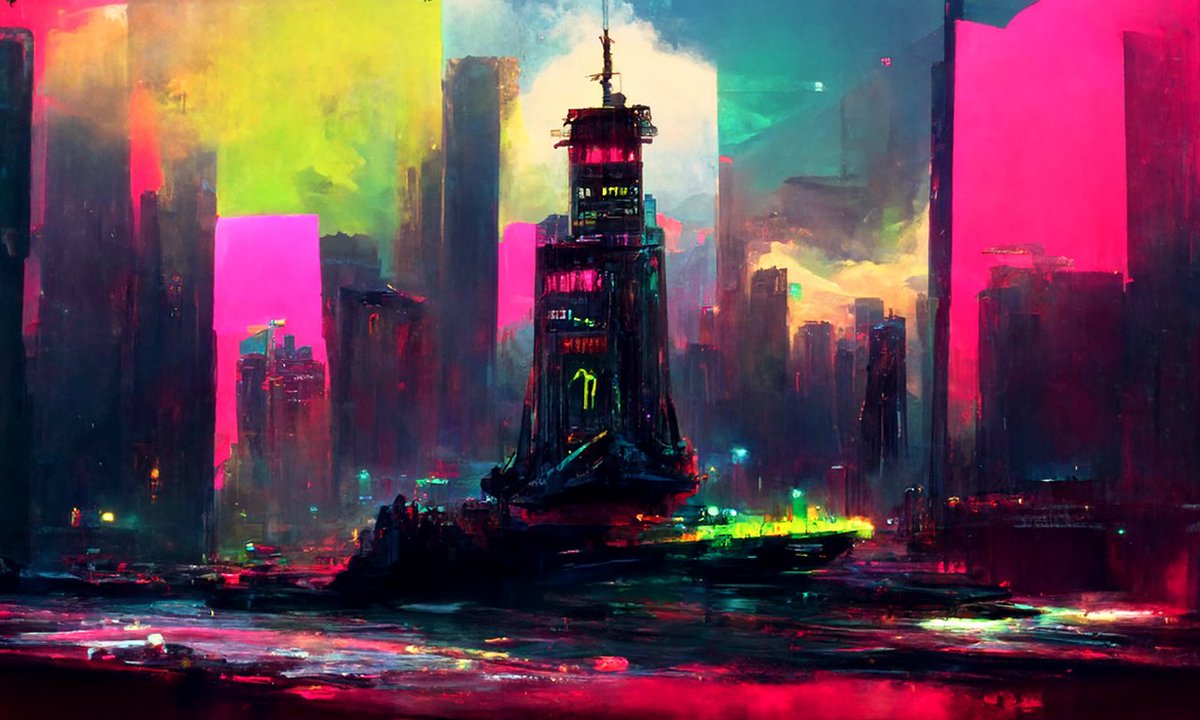 shaftAlex's tweet image. "skyscraper towering over a sea of urbanism"

left is "orange smoggy color scheme" and the right is "neon color scheme"