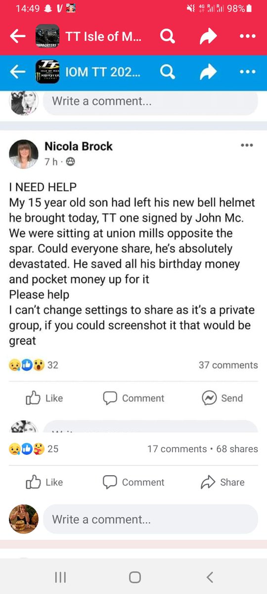 Just sitting next to these guys on the bank at Rhencullen, it sounds like it was stolen.... twitter do your thing, can we find it for this poor lad? Please retweet #IOMTT22 #tt2022