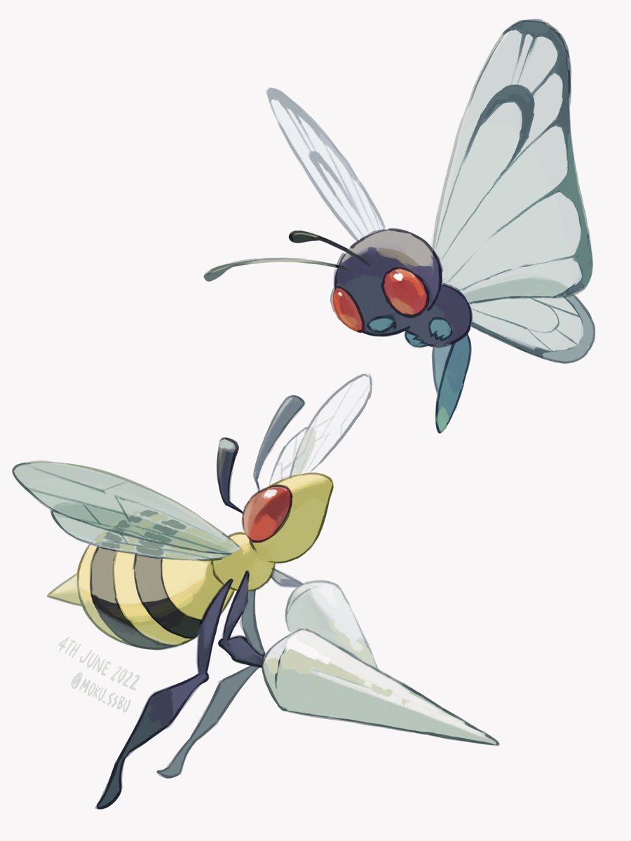 pokemon (creature) no humans white background bug red eyes open mouth watermark  illustration images