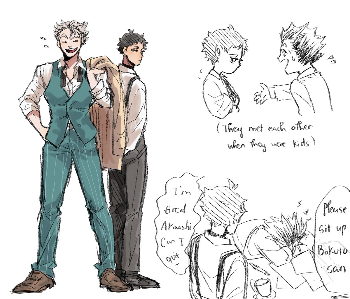 I still need time to think about Bokuto's job now so uhm here is a drawing of them in this AU