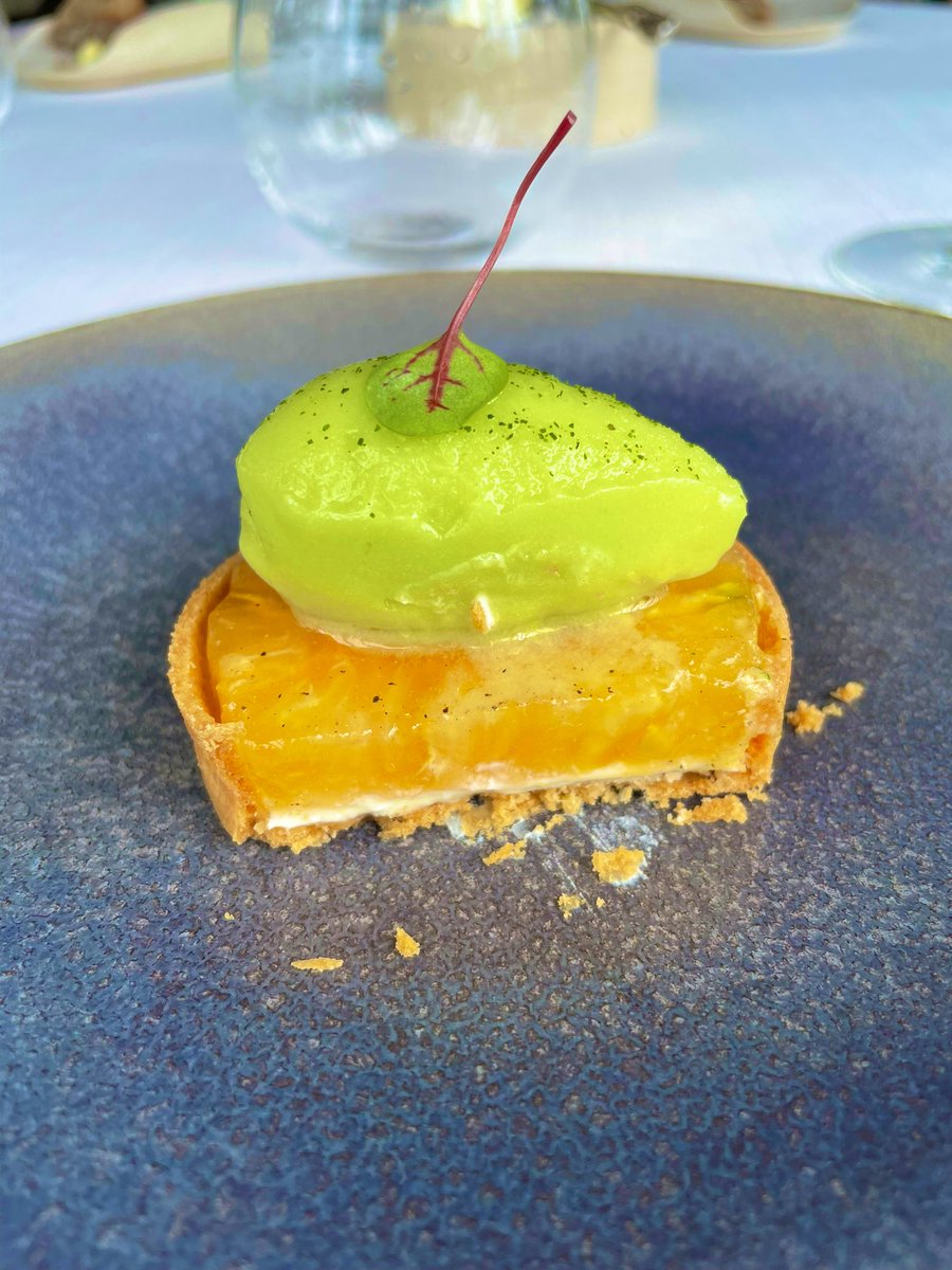 Tarte à la tomate et au fromage végétal, avec sorbet de tomate verte, par le chef Nicolas Masse des Sources de Caudalie. 

Un prodige. 🌟❤️