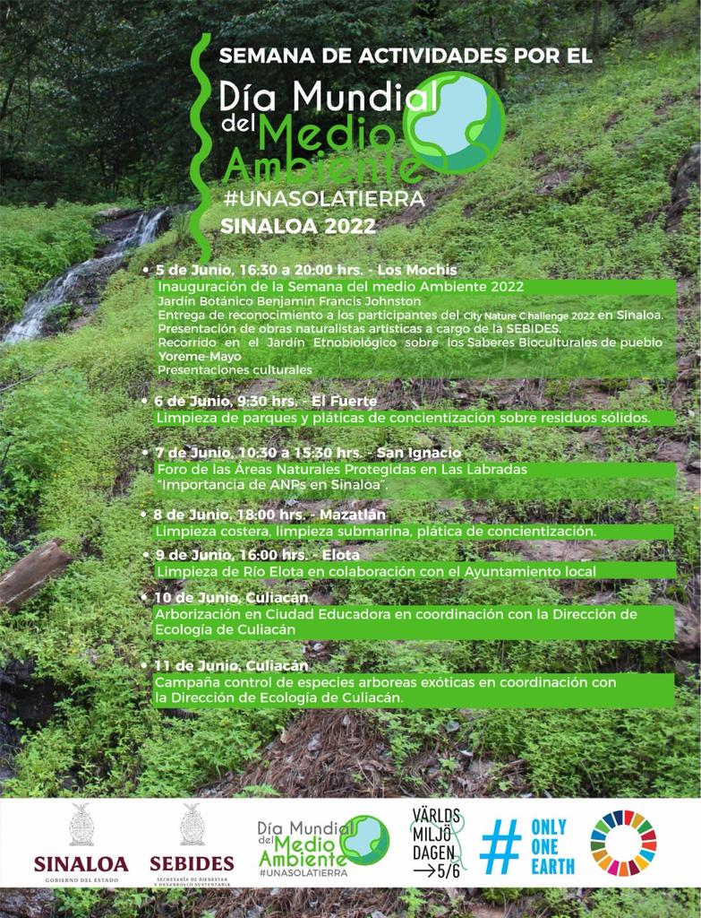 Grandes eventos en la semana de actividades por el #DíaMundialDelMedioAmbiente 

#UnaSolaTierra
#TransformemosSinaloa