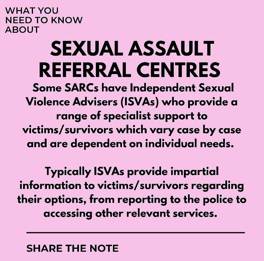 YASSupport's tweet image. On our Instagram, we post advice on issues related to young partner abuse and sexual assault.

This includes SARC. These centres are essential and advice about what they are, how they help and their necessity.

How you find your local SARC is through the NHS website.