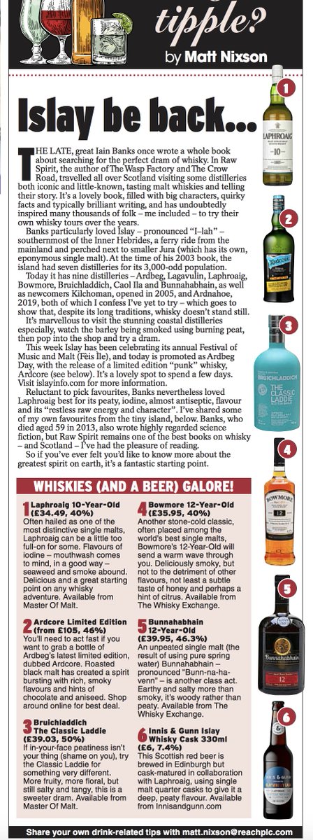 MattNixson's tweet image. Loved writing about @isleofislay malt whiskies this week for #ExpressFeatures with a huge amount of help from the late, great #IainBanks whose utterly brilliant book, #RawSpirit, remains one of my favourites... Thanks Iain! And I hope I will be back to Islay sometime...