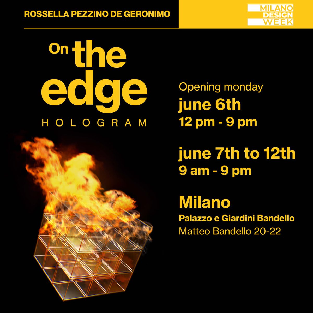This is the title Of my New hologram  : On the edge. I will present my new artwork at milano week design. Come along to watch it.