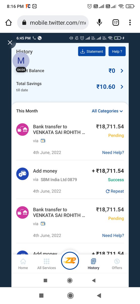 RohithD4815's tweet photo. @MobiKwikSWAT @MobiKwik 
What kind of services are this ? 

No proper telephone support not customer care support through app aswell

I have 43k kept on pending from yesterday

No proper response
Please find the 3 transaction pending details 

I request you to please credit soon https://t.co/EfiiaY4pKM