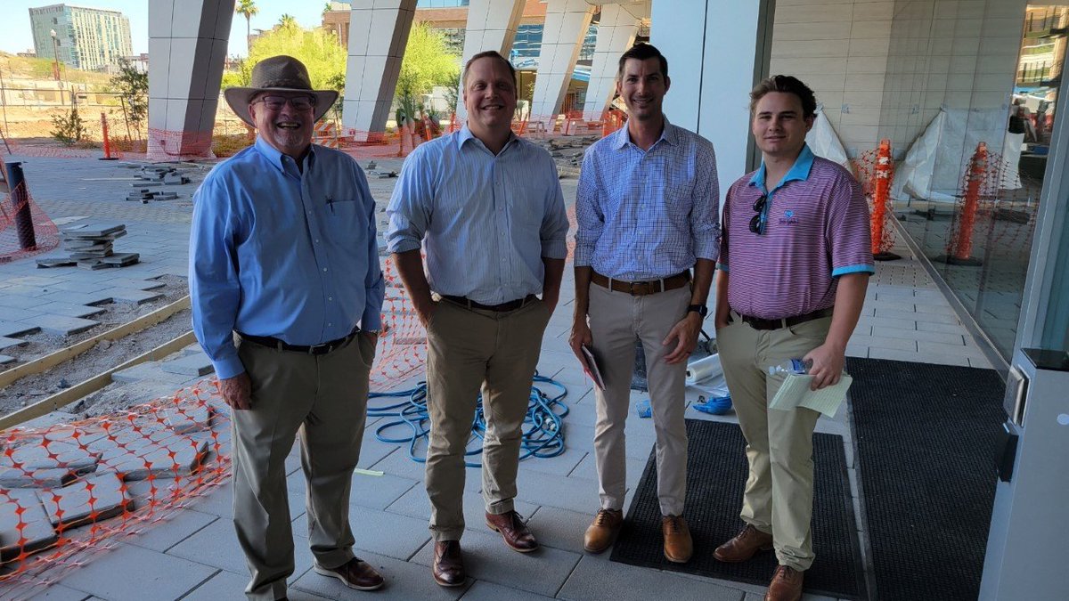EVPartnership's tweet photo. With @EVPHutch and @BuildWillmeng we enjoyed a tour of the new 18-story, 287,000 sf @Hines “Mill100” in #phxeastvalley @Tempegov #TempeRising #PHXEastValley https://t.co/Ey7uRH5T4U