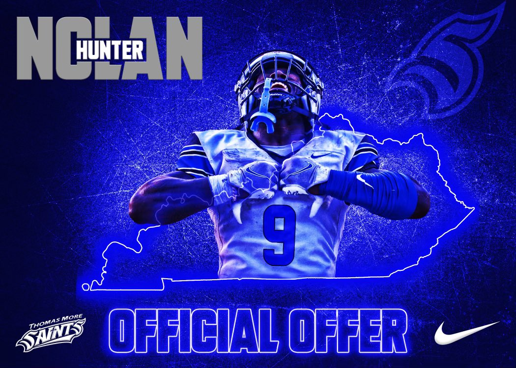 nolanhunter_'s tweet photo. After a great camp and conversation with @CoachNorwell, I’m excited to announce that i’ve received an offer to play college football at Thomas More University! #GoSaints 🔵⚪️⚫️ @TMU_Football https://t.co/r9Y1JFpwUa
