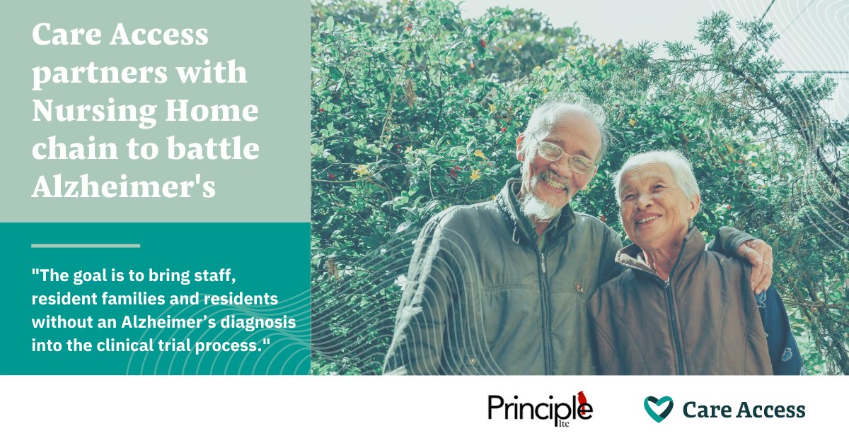 Care_Access_'s tweet image. #CareAccess is engaging partners at the grassroots level to connect #diverse patient populations with #clinicaltrials in their local communities. We are thrilled to partner with Principle LTC to bring an #Alzheimers prevention study to nursing homes across #NC.