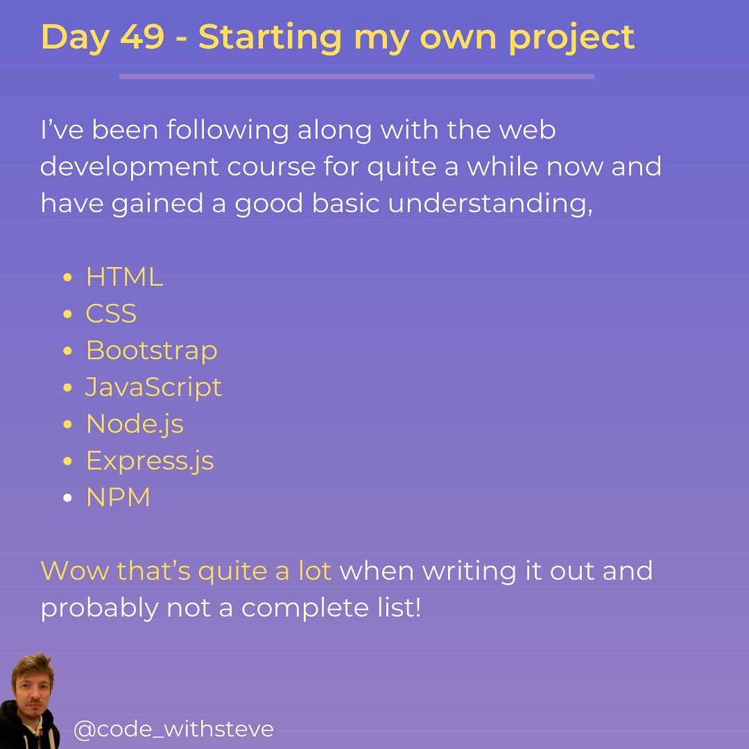 code_withsteve's tweet image. Hello friends 👋 So it’s day 49 of #100daysofcode 🙂 Time to leave the class room behind and branch out on my own for a while. Any tips?
.
🏷
#webdevelopment #softwareengineer #technology #coding #stem #softwaredeveloper #programmer #codingtips #frontend #backend #learntocode