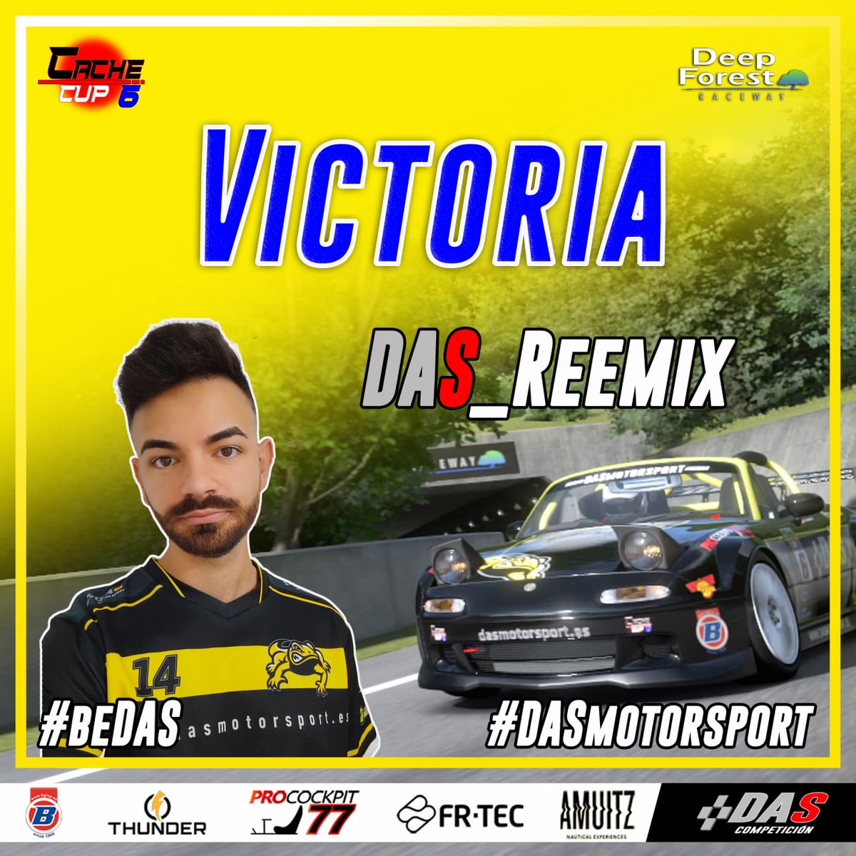 Victoria del número 14 🥰😍

No es en la F1, pero el bueno de Remix ha logrado la victoria en la @TopGasRacingCo1 #Cachecup . 

Un grande 😁😁

¡Dale GASSSS Teteeeee!

#beDAS
#DAScompeticion