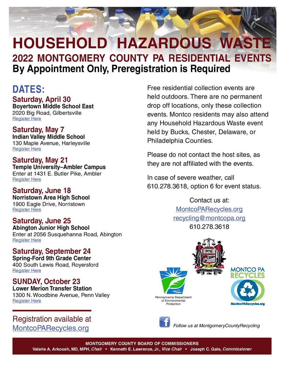 Montgomery County Household Hazardous Waste Event at Norristown High School on June 18. bit.ly/2opPGEK