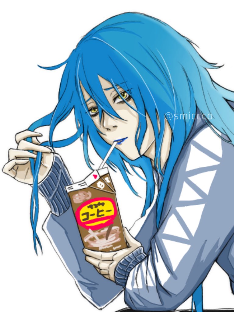 blue hair long hair yellow eyes 1other solo white background androgynous  illustration images