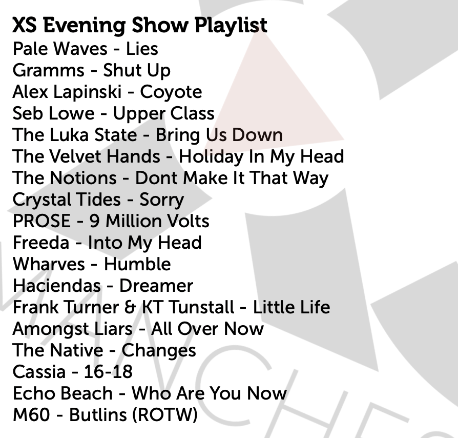 Tomorrow's "back-to-work" is going to hurt after the long weekend.

BUT, to make it easier, I've got a load of new stuff lined up for the <a href="/XSManchester/">XS Manchester - 106.1 FM, DAB+ & App</a> Evening Show.

New adds for <a href="/frankturner/">Frank Turner</a> @amongstliars <a href="/wearethenative_/">The Native</a> <a href="/echobeach_uk/">Echo Beach</a> <a href="/wearecassia/">Cassia</a> &amp; <a href="/OfficialM60/">M60</a> who bag ROTW!
