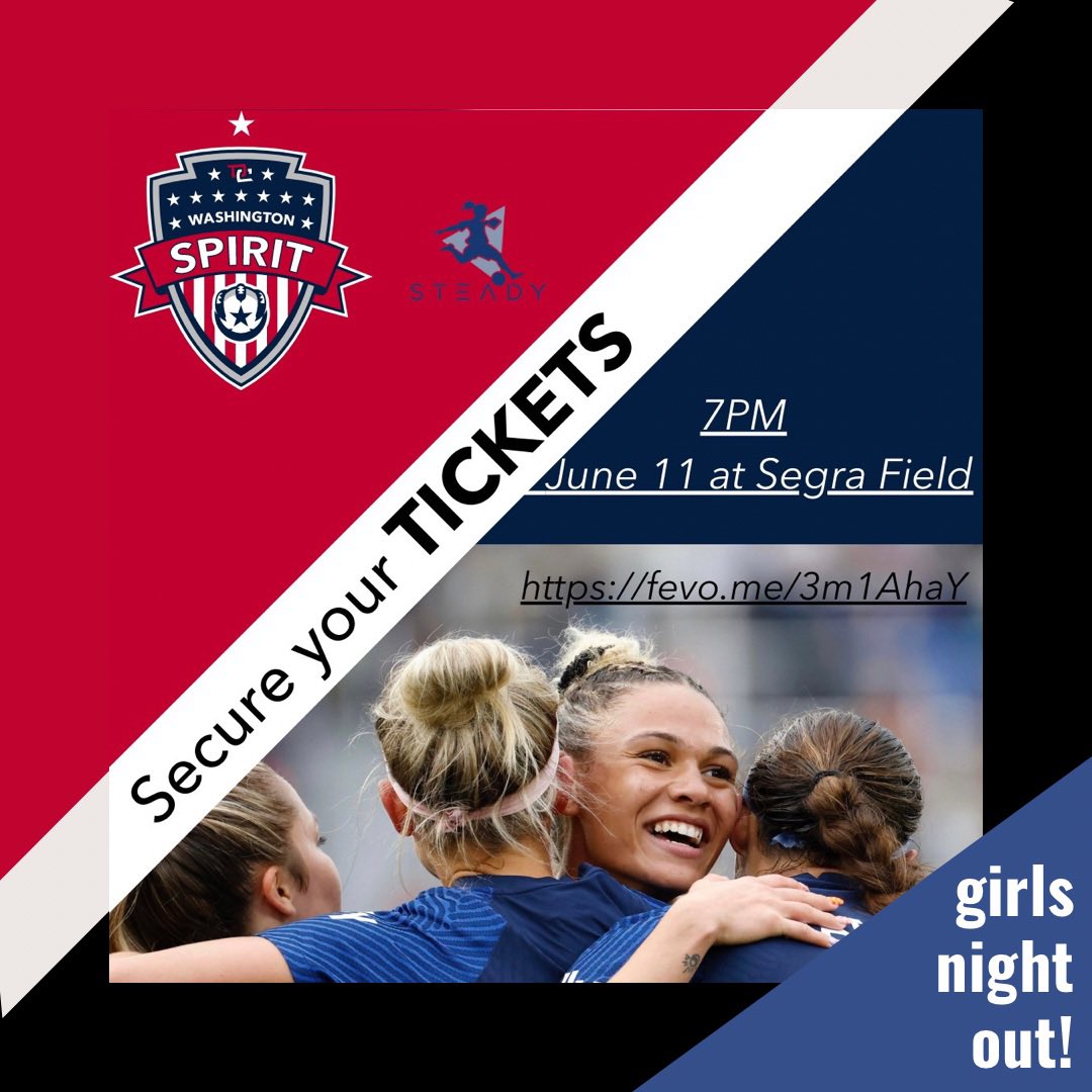 Steady Academy (@steadyacademy) on Twitter photo Join STEADY to watch a NWSL - National Womens Soccer League - match! <a href="/WashSpirit/">Washington Spirit</a> v NC Courage, Sat, June 11, 7PM, Segra Field - Leesburg VA
GET TICKETS VIA THIS LINK: offer.fevo.com/washington-spiโฆ
#womenssoccer
#professionalsoccer
#nwsl
#steadystorm
#womeninsports
#femaleathletes Join STEADY to watch a NWSL - National Womens Soccer League - match! <a href="/WashSpirit/">Washington Spirit</a> v NC Courage, Sat, June 11, 7PM, Segra Field - Leesburg VA
GET TICKETS VIA THIS LINK: offer.fevo.com/washington-spiโฆ
#womenssoccer
#professionalsoccer
#nwsl
#steadystorm
#womeninsports
#femaleathletes
