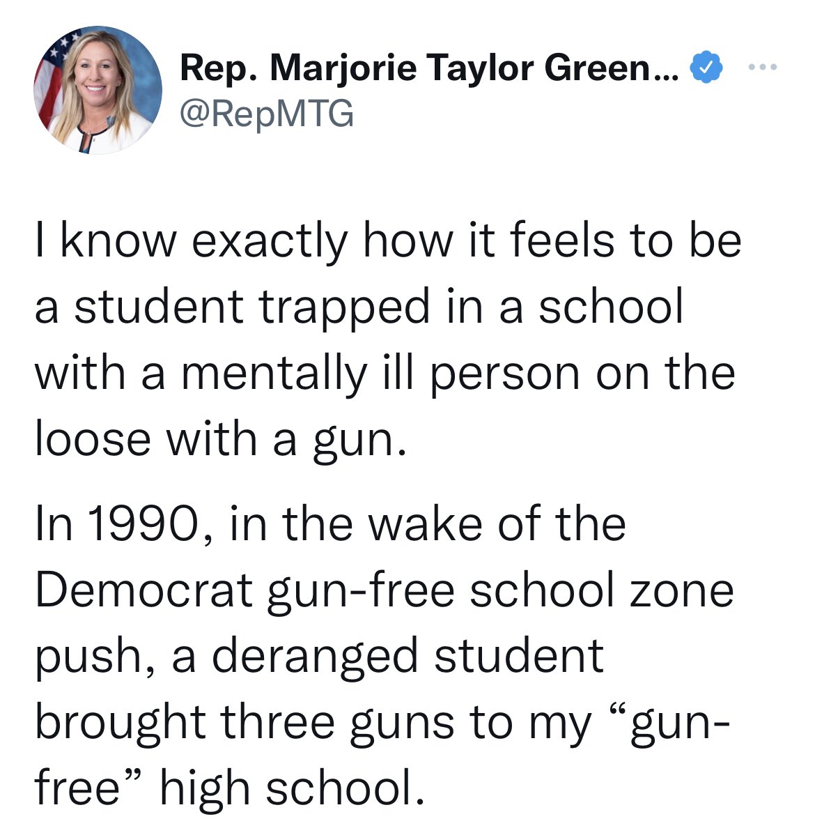 1990: No school shootings &amp; 1 mass shooting
Leading cause of children’s death: accidents

2021: 611 mass shootings

2022: 27 school shootings &amp; 211 mass shootings (SO FAR)
Leading cause of children’s death: gun violence

Maybe they’re onto something with Democrat gun free zones🤷🏻‍♀️