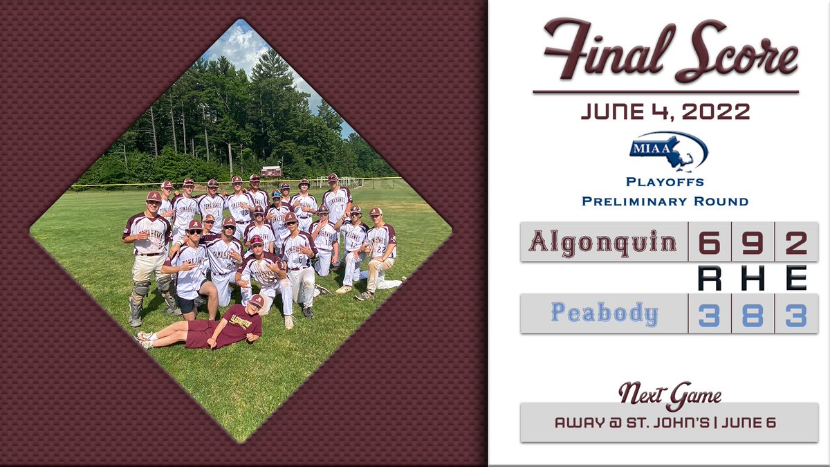 GonkBaseball's tweet photo. 🚨 Final Score 🚨 

The Boys grab the dub vs Peabody in the Preliminary round of this year’s MIAA State Tournament! Clark gets the win while Desmond comes in for the 6 out save. 

We’re back on Monday at St. John’s in the round of 32. https://t.co/rNv3pPnsn7