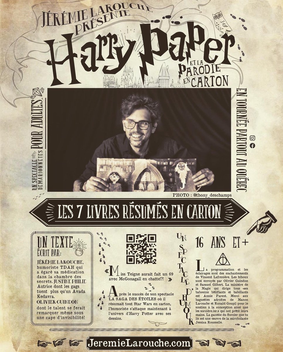 Des images de mon nouveau spectacle #HARRYPAPER 🥰
3 dates en juin! jeremielarouche.com pour les billets! #humour #harrypotter #humoriste #papertheatre