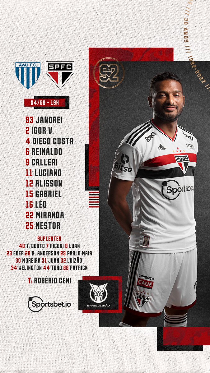 SaoPauloFC's tweet photo. O Tricolor está escalado! 

⚽ Avaí x São Paulo 
🏟 Ressacada
⏰ 19h
🏆 Brasileirão 

📺 Premiere
🎙️ SPFCtv [ https://t.co/wOCZmfx5Sb ]

#VamosSãoPaulo 🇾🇪 https://t.co/Dgu5mJFPKJ