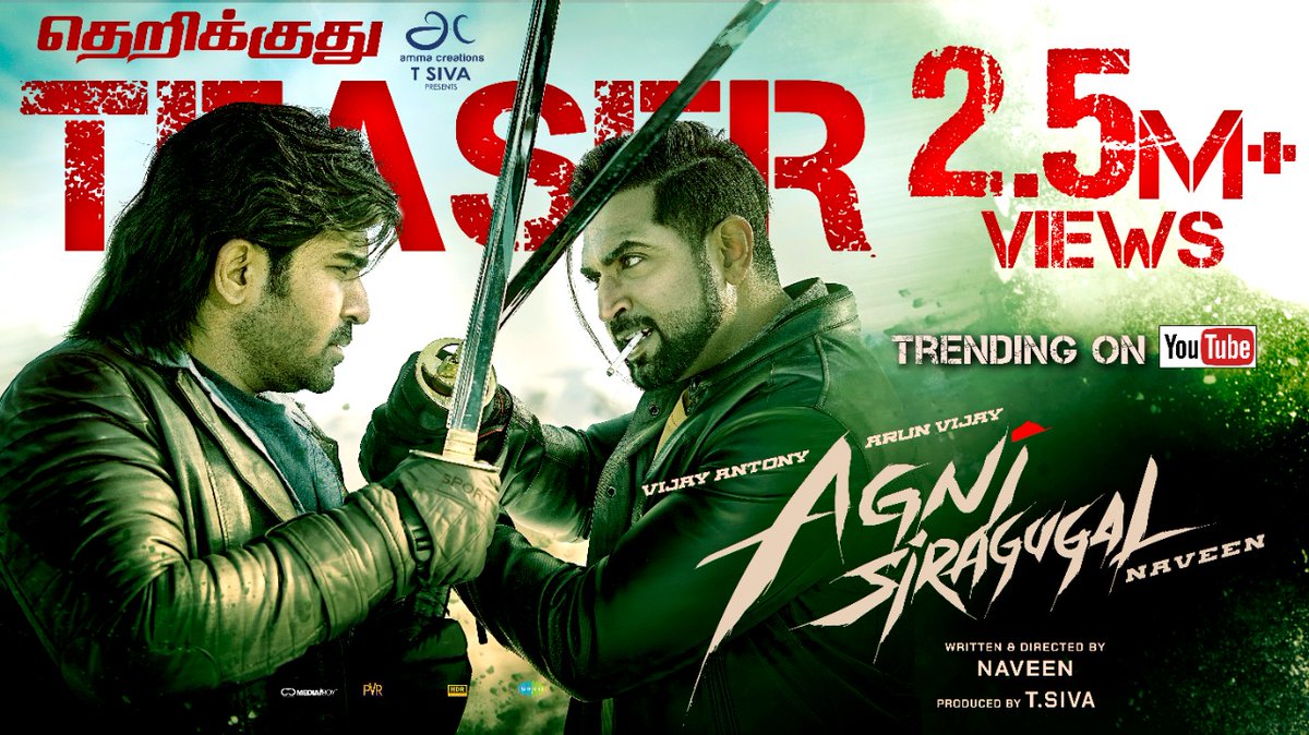 Amma_creation's tweet photo. Stylish action thriller #AgniSiragugalTeaser is now screening on big screens near you. Trending with 2.5M+ views on YouTube too 

🔗 https://t.co/mIJGgqoNtF

#AgniSiragugal 

@vijayantony @arunvijayno1 @NaveenFilmmaker  @TSivaAmma @pjaijo @raimasen @Iaksharahaasan @JSKfilmcorp https://t.co/KGVu83UoCM