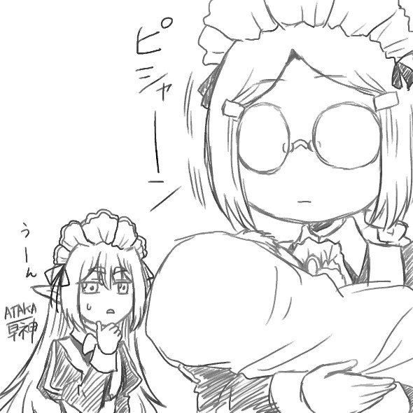 引退したメイドさんが職場に赤ちゃん連れてきた………が、
ディストブルグ勢は抱っこ苦手な人が多そうだなぁという趣味用のらくがき。 