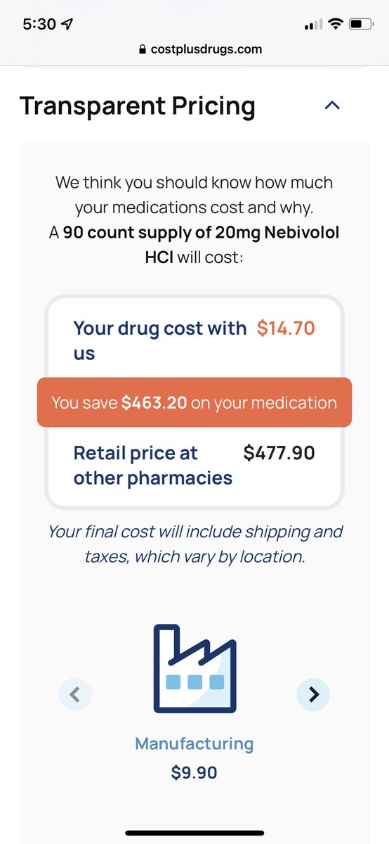 Thank you to <a href="/mcuban/">Mark Cuban</a> for <a href="/costplusdrugs/">Mark Cuban Cost Plus Drug Company</a>  In December 2021, the blood pressure medicine, Nebivolol, was unattainable for most of my patients due to very high cost. Through Mr. Cubans benevolent enterprise, the drug now costs $14.70 for a three month supply. Incredible