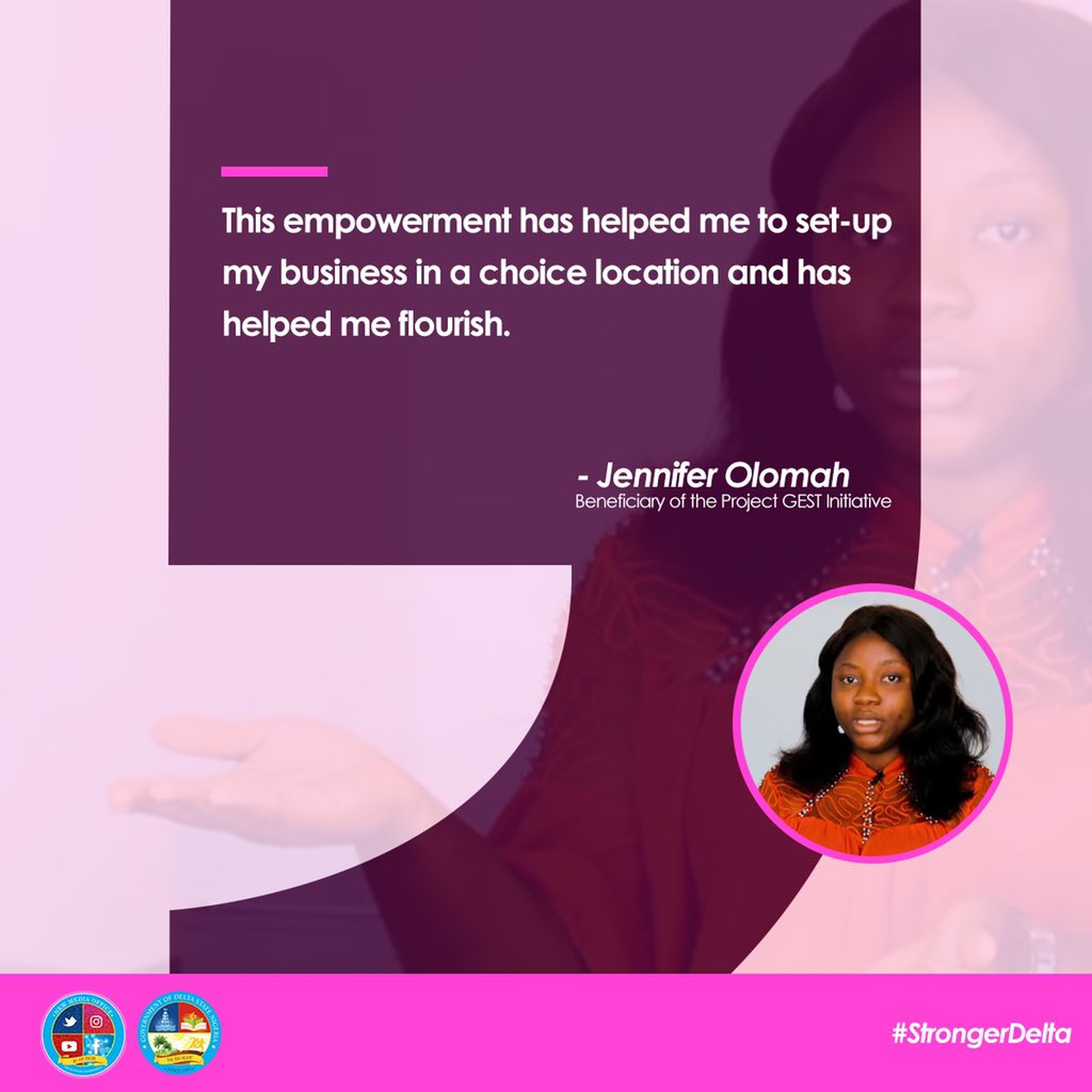 DSGovernment's tweet photo. "This empowerment has established my business and now I’m flourishing,"
Our #BeneficiaryofTheWeek Jennifer Olomah, speaks about the impact of the #ProjectGEST Initiative. https://t.co/kAwhMyydzk