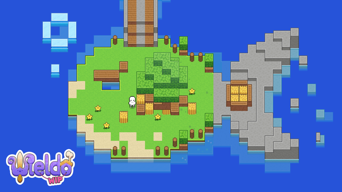 playwieldo's tweet photo. Chilling at Fish Island for #screenshotsaturday 
🐟 
Been working on screenshot candidates for the upcoming Steam page. Follow this account to stay updated, I'll have combat news to share soon 🤗

#indiegame #madewithunity #pixelart https://t.co/QSdtl4O12O