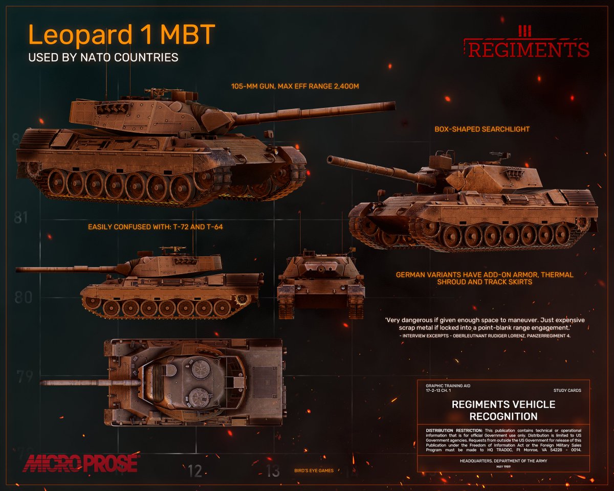RegimentsRTS's tweet image. Vehicle Recognition Cards Part 3: Bundeswehr
Key vehicles of the West German Panzer and Panzergrenadier formations
#screenshotsaturday #microprose #pcgaming #gamedev #madewithunity