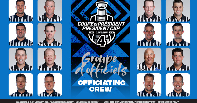 QMJHL's tweet photo. Here are the referees and linesmen who will be taking part in the final series! 👇🦓

#PresidentCup | #InMemoryOfGuy