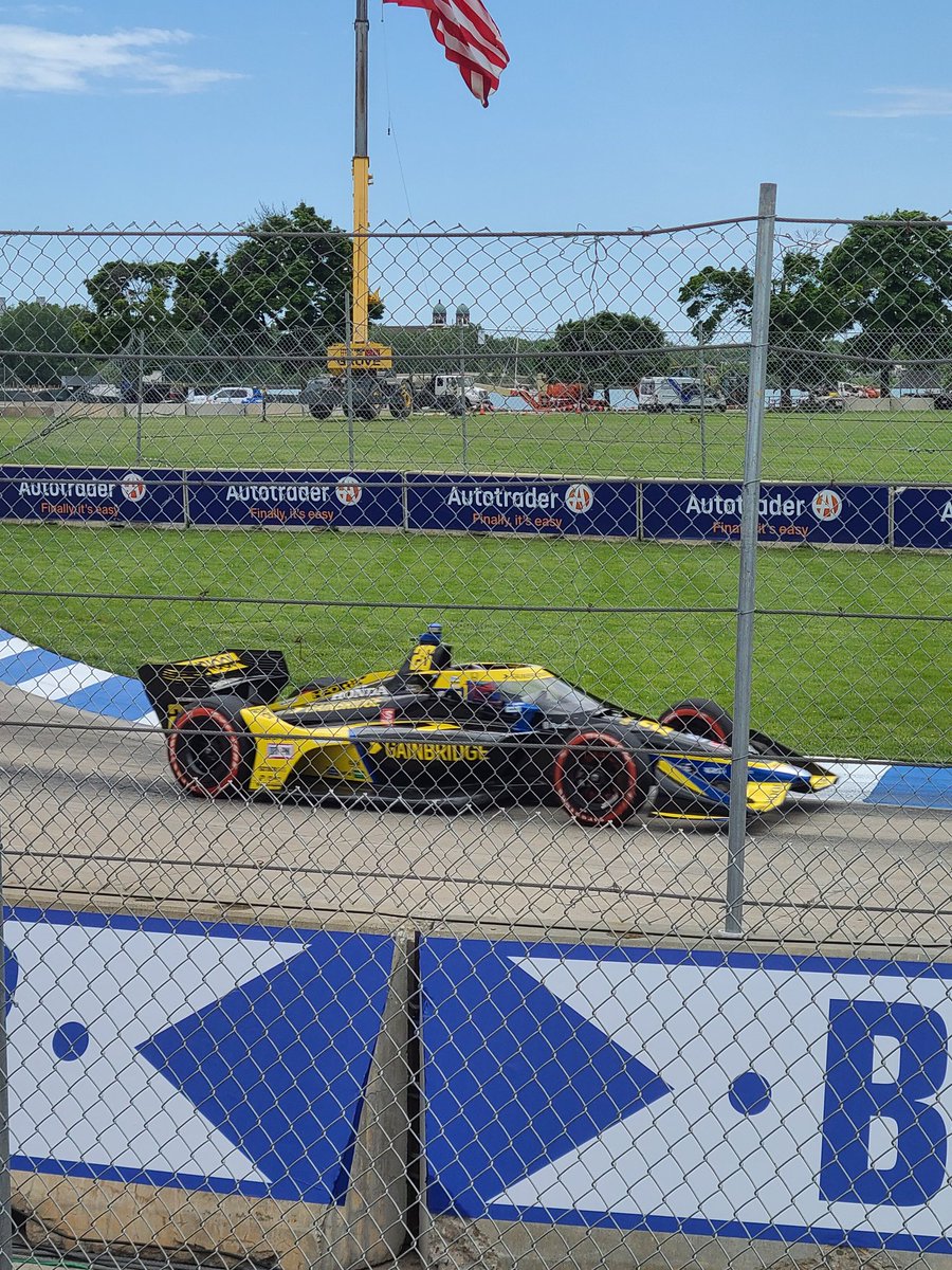 Stasha__'s tweet photo. Excuse the blurriness....@ColtonHerta is qualifying @detroitgp 💛🖤#turn7 https://t.co/GngzxpfGMV