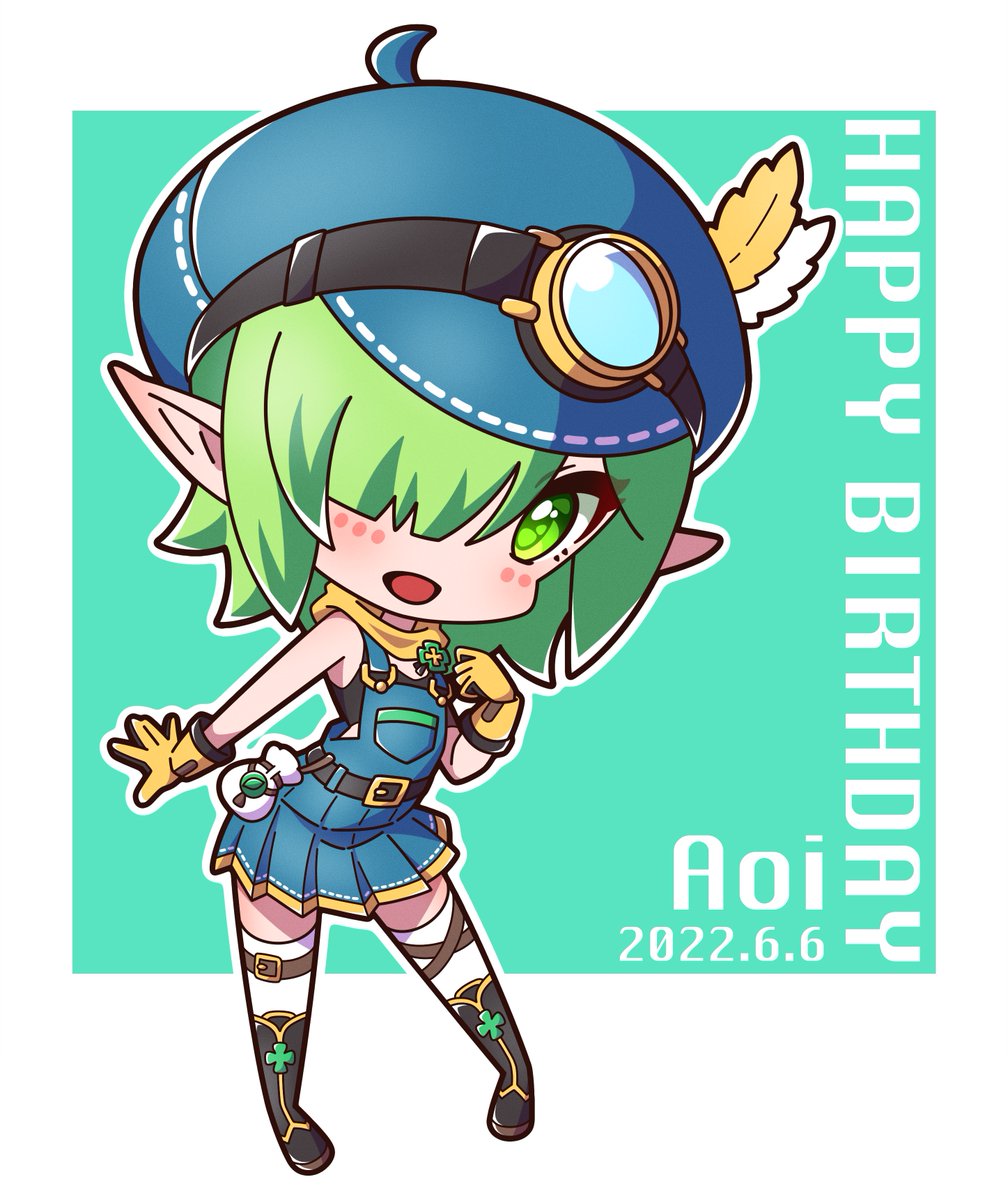 1girl pointy ears blue headwear gloves solo hat green hair  illustration images