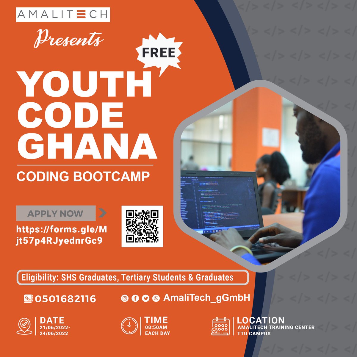 We are so excited about #June because we will be sharing what our culture of #Integrity means to our employees.
May this new month be exceedingly fruitful!
Swipe to see details on our upcoming Youth Code Ghana &amp; register here forms.gle/Mjt57p4RJyednr…
#coding #FreeTraining #Python