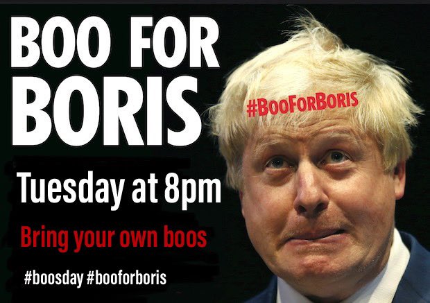 realMattToomer's tweet photo. Tuesday at 8pm you are invited to stand on your doorstep and boo Boris. The man is a liar. Let’s make #boosday a thing. #BoosforBoris https://t.co/VnBPBM1wuc