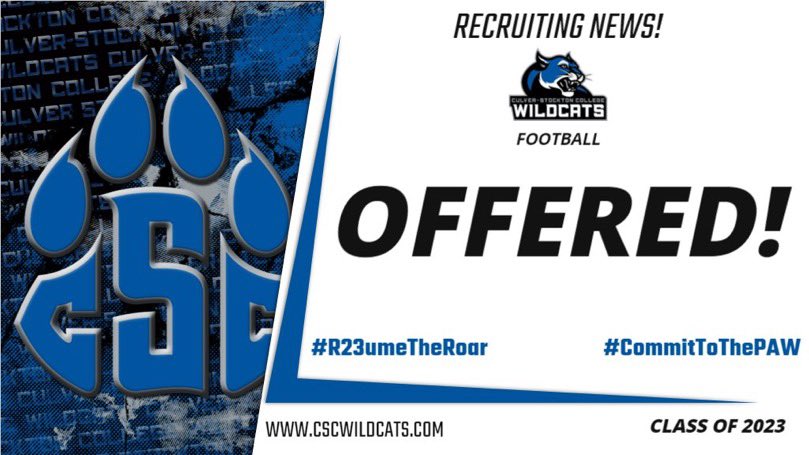 After a great conversation with @CoachCutshaw after Lindenwood’s Megacamp I am blessed to say I have received an offer to @CSCwildcatsFB !!💙🤍
