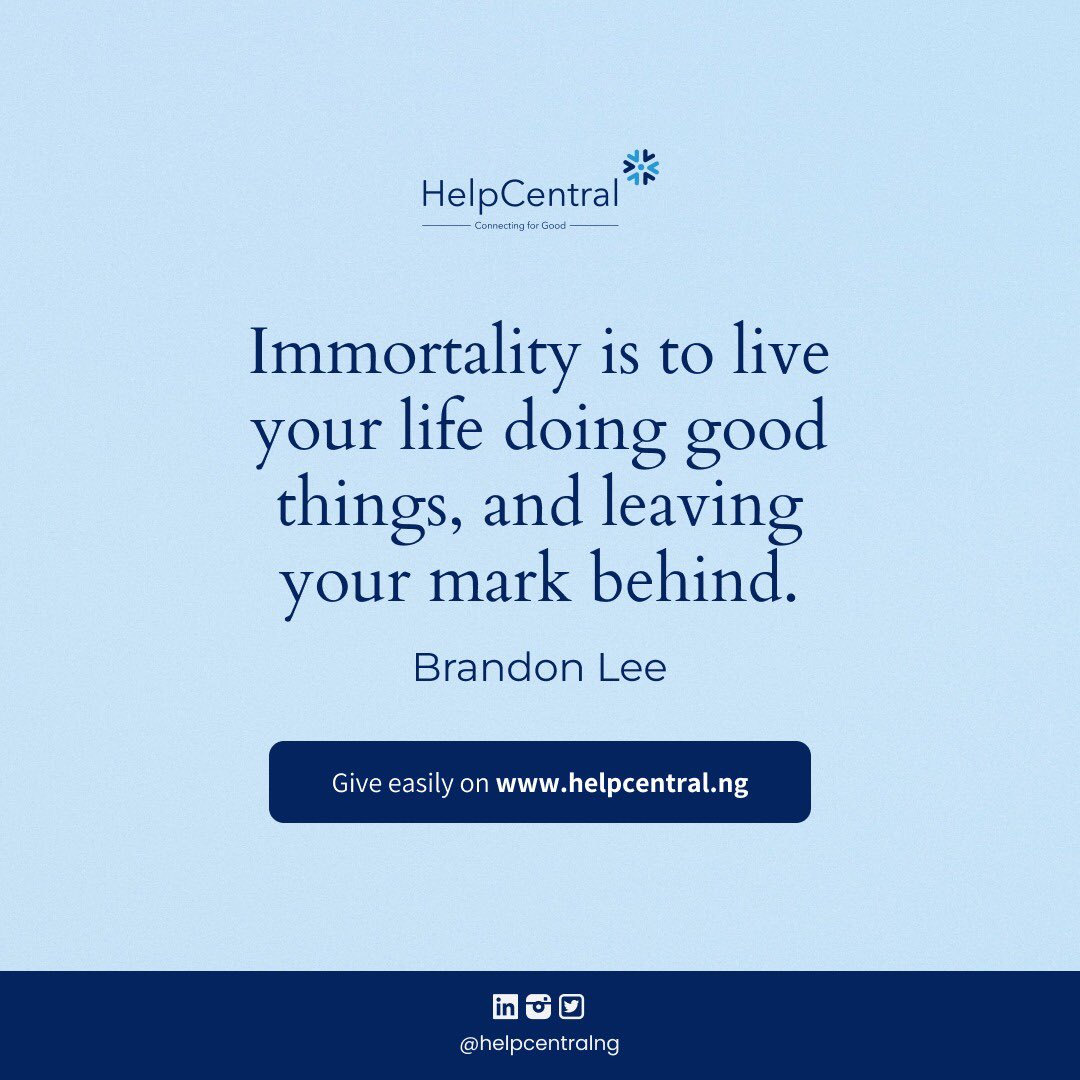 HelpcentralNG's tweet photo. There are only two ways to live forever: 1. Find a mythical anti-aging elixir. 2. Do good and make impact in the lives of people.
Since you’re not Lara or Dora, option 2. should be better. (Feel the rhymes? 😉)
#helpcentral #dogood https://t.co/m8Yz1dquiI