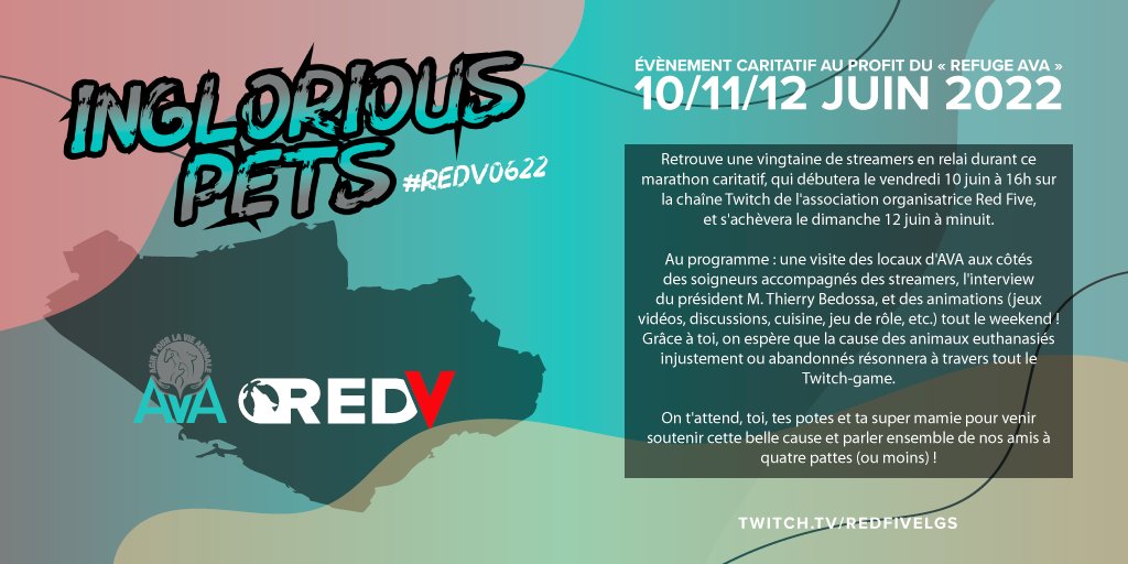 Josio_lol's tweet photo. J'ai le plaisir de vous annoncer ma participation à l'événement caritatif #IngloriousPets organisé par @RedFiveLGS
On se retrouve vendredi, samedi et dimanche prochain pour du GeoGuessr, du Isaac speedrun et 18 donation goals!!
#RedV0622 https://t.co/h1LIQbrSnk
