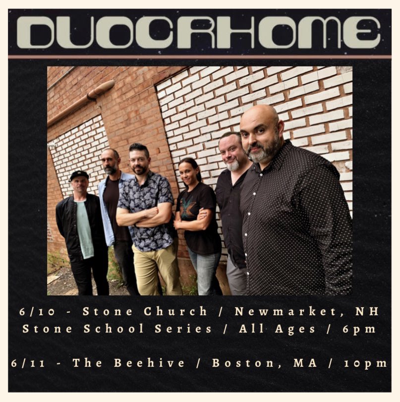 bt_trombone's tweet photo. Yeah!! DUOCHROME is playing 2 shows next week! Friday evening early show at @The_StoneChurch in Newmarket, NH and @BostonBeehive Saturday! Letโs do this!!
@jaredsims @bt_trombone #AmyBellamy #NateEdgar #SteveFell #PeterMaclean https://t.co/2to1Z8a1o2