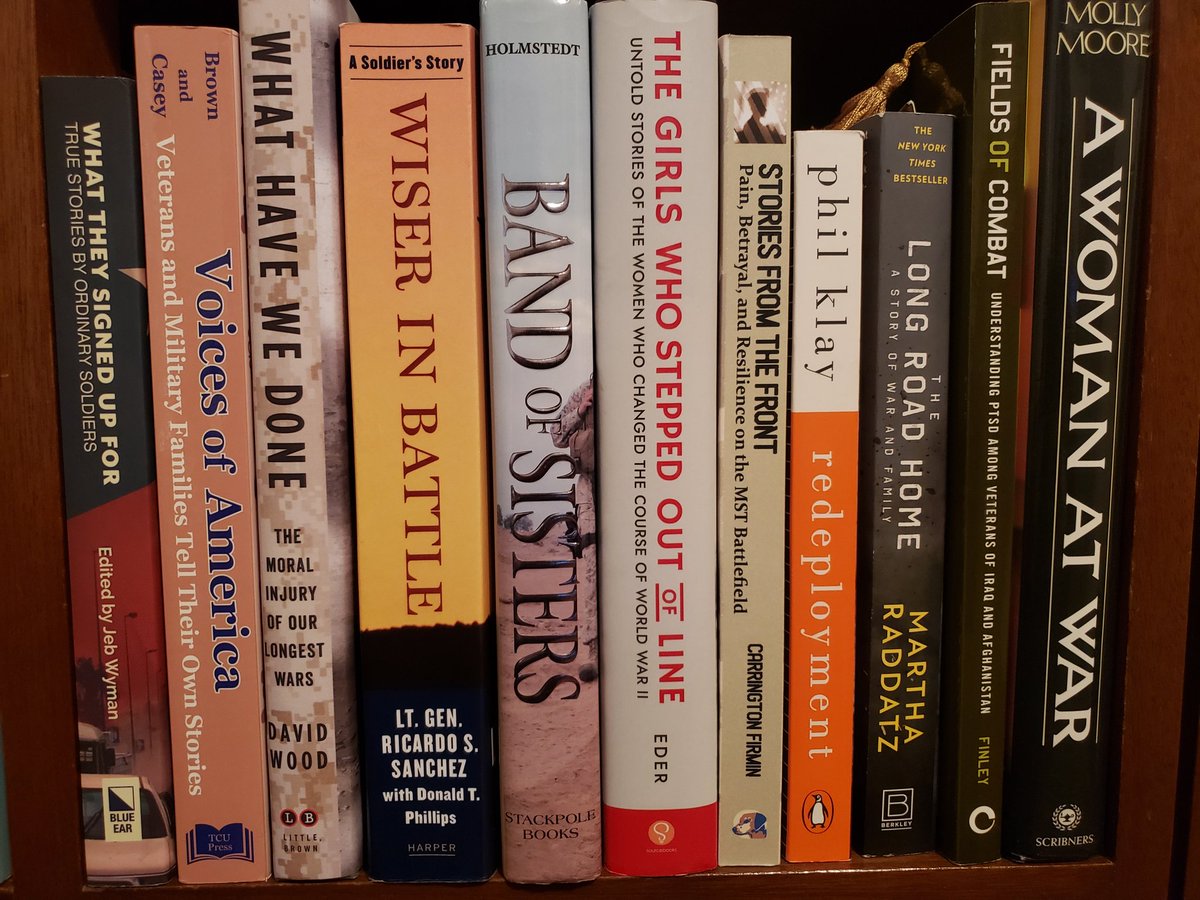ColonelLisa's tweet photo. What a thrill for me to have my book next to @MKStoryLife1 book on my shelf! Other great authors in this pic as well #VetAuthors  #VetLeaders #WomenVets @ec_blueearbooks @UTSAVeterans @javelinaalumni https://t.co/YHOuGBHMTM