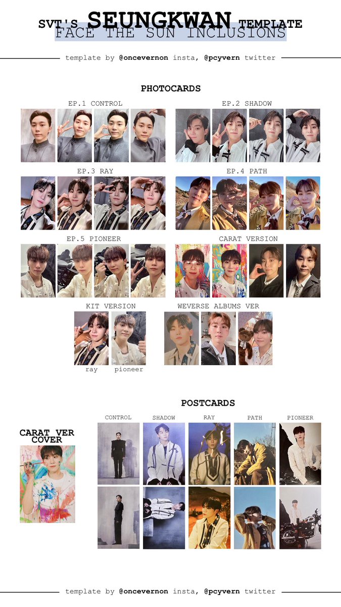 seventeen individual member templates for face the sun with all