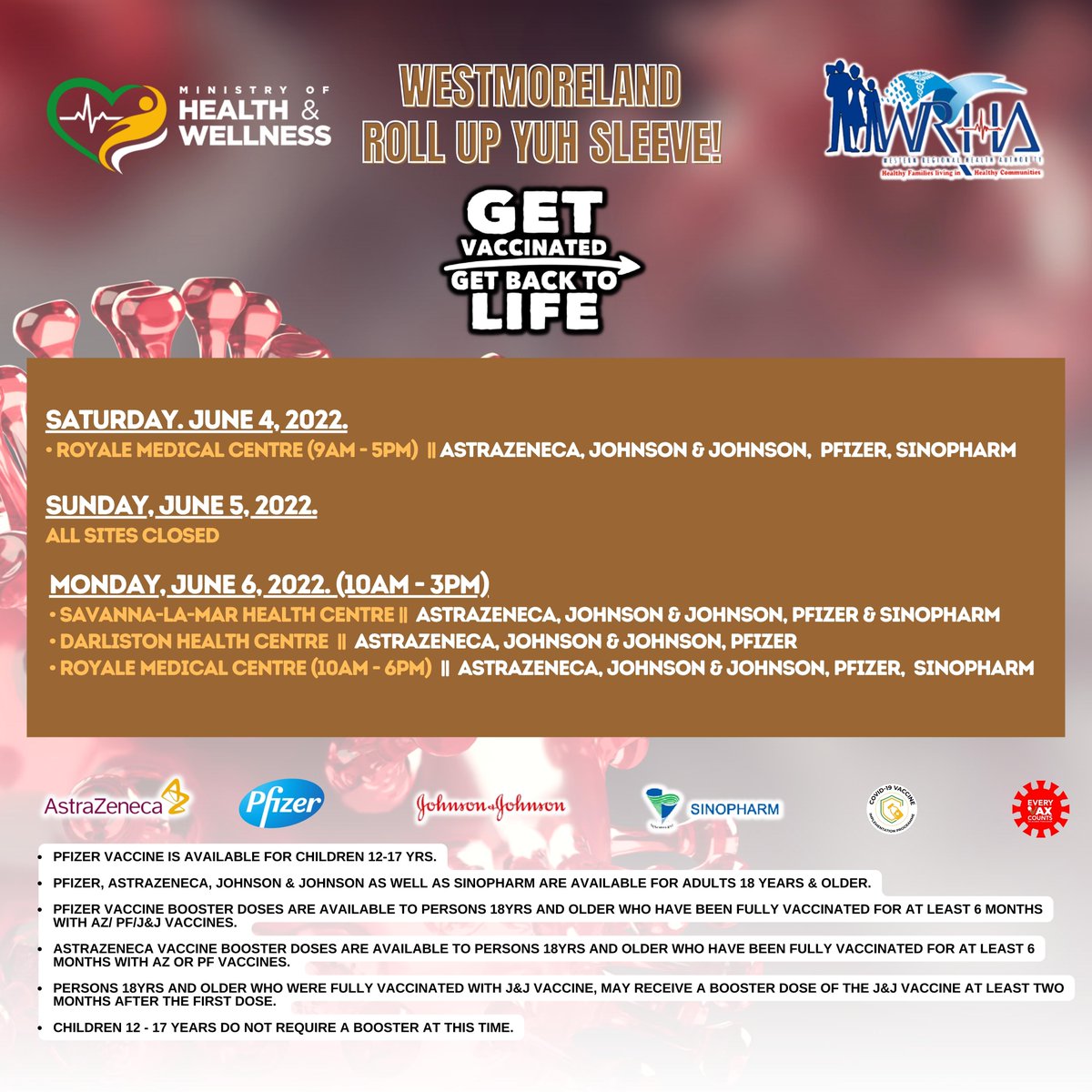 wrhagovjm's tweet photo. It's a great weekend to get vaccinated!
Please see the sites you can visit.
*Please load for 4K Image*
#GetVaccinatedToday. #VaccinateJa #GetVaccinated #GetBacktoLife https://t.co/zIAdfl94fi