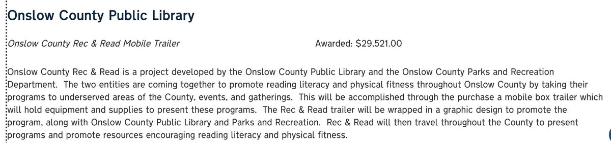 NoahLenstra's tweet photo. Looking closer at the @StateLibraryNC 2022-2023 LSTA grants this morning. Using $200,000 from @US_IMLS they funded two StoryWalks, The Power of Play, Family Place Library, a Rec &amp; Read Mobile Trailer, and Mind Over Matter: Conversations About Mental Health https://t.co/gIUu5kM9Wm https://t.co/MEsK4NDlq9