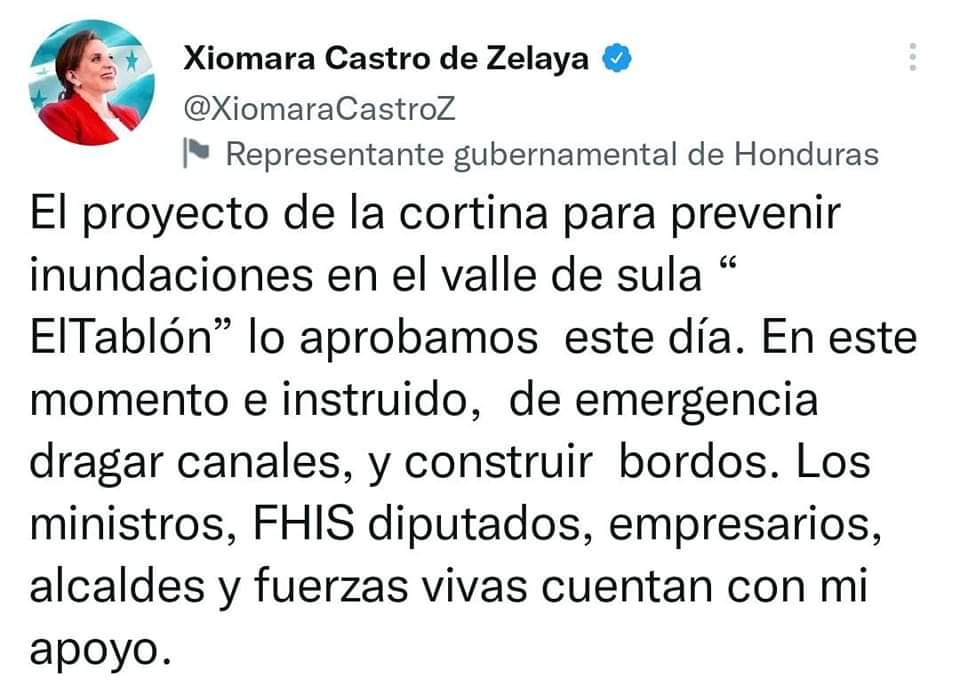 EduardoDiazHn's tweet photo. Hace unas semanas presente en el congreso nacional un proyecto de ley de carácter urgente, para construcción y reconstrucción de los bordos, dragado de ríos y canales de alivio en el departamento de Yoro.
Recibo con agrado y alegría este pronunciamiento de nuestra Presidenta.❤ https://t.co/mQt5bbiTHx