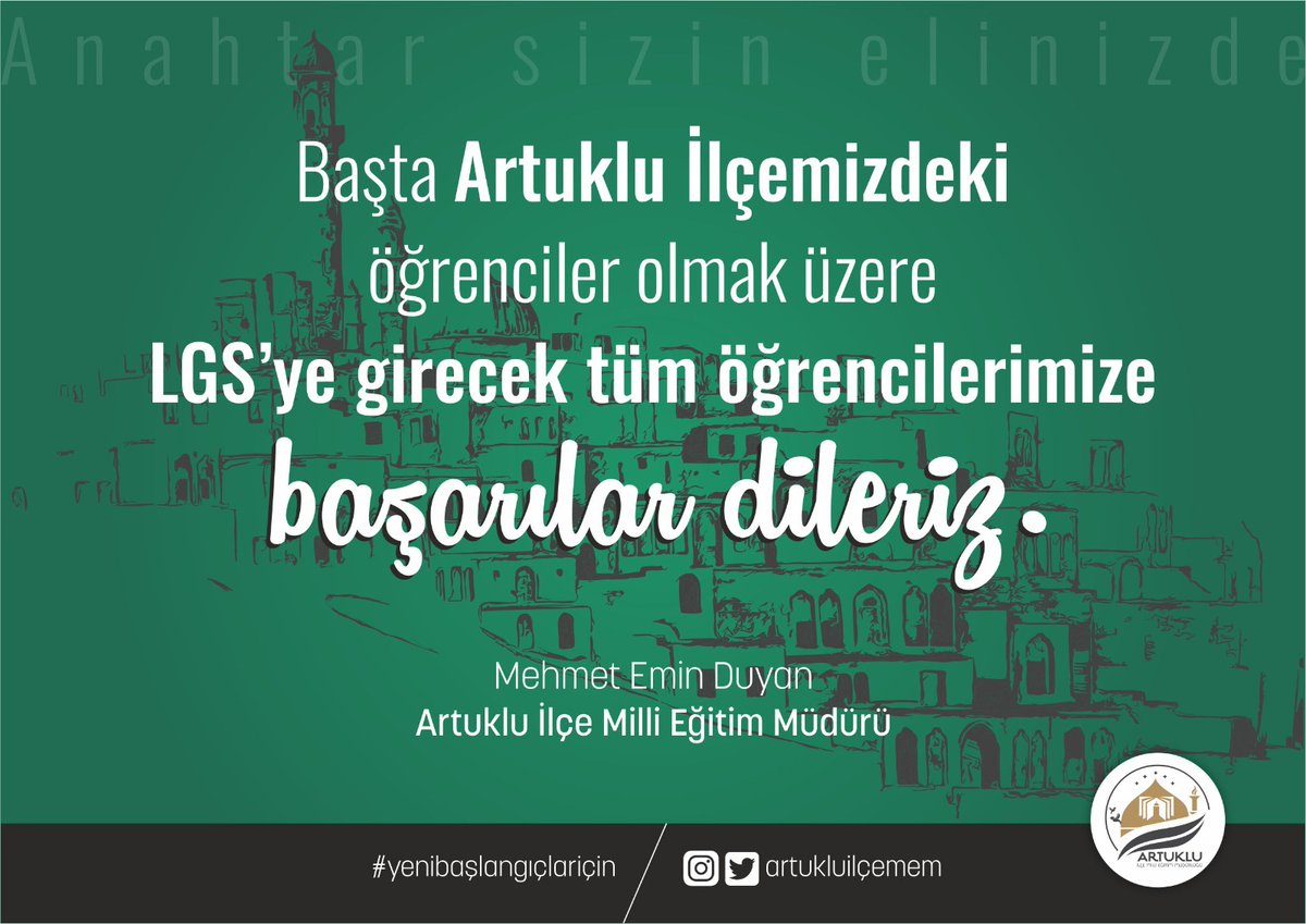 LGS'ye girecek tüm öğrencilerimize başarılar diliyoruz. <a href="/artukluilcemem/">Artuklu İlçe Milli Eğitim Müdürlüğü</a> <a href="/mehmeteminduya1/">Mehmet Emin DUYAN</a> <a href="/mardinilmem/">Mardin İl Millî Eğitim Müdürlüğü</a> <a href="/Murat69_Demir/">Murat Demir</a>

#LGSdeBaşarılarArtuklu
#LütfenSessizOlalım