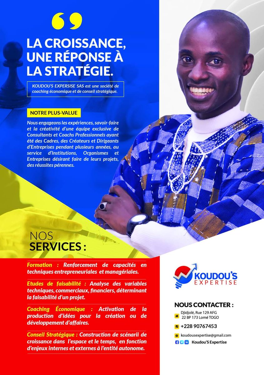 KoudouSExpertis's tweet photo. Le #Prospectus
Ce que nous savons faire le mieux, et comment et avec qui nous le faisons.

Contactez-nous pour un essai gratuit/un devis
 ⤵️
  📧  koudousexpertise@gmail.com
  ☎️📲https://t.co/1p6Jt6V7eS
#Formation 
#EtudesDeFaisabilité
#CoachingÉconomique
#ConseilStratégique https://t.co/ldpmIHMNSk
