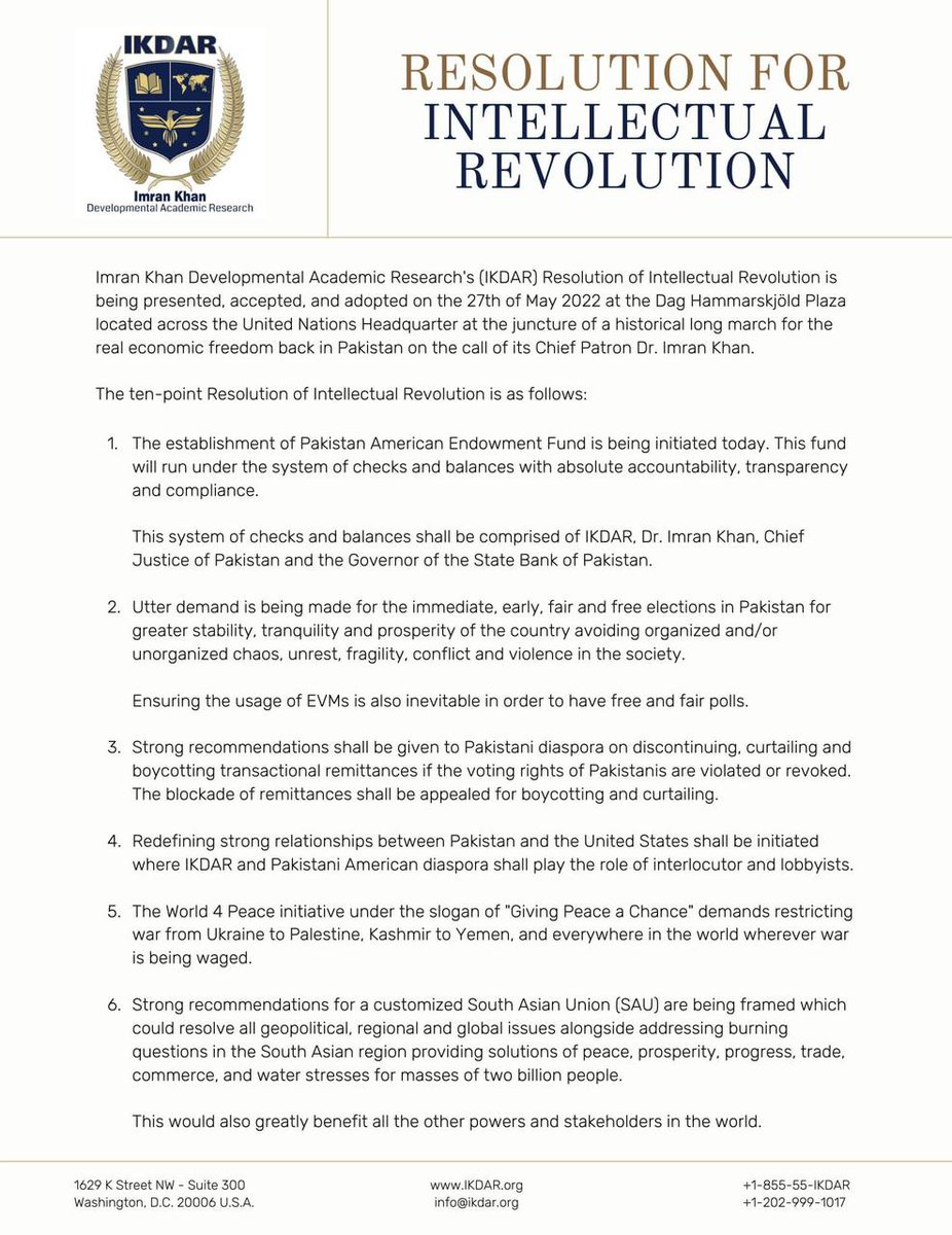 javedghaffari's tweet photo. #IKDAR’s Historical #IntellectualRevolution Begins
10 Point Resolution presented/accepted & adopted on May 27, 2022 @ #LongMarch to
@UN Country Coordinator #PakistanChapter @uzmaumar09 is ready to move on with @DabbirTirmzy @ImranKhanPTI @JahangirKTareen @taidrus &
@Jemima_Khan https://t.co/zsAcBLGia2