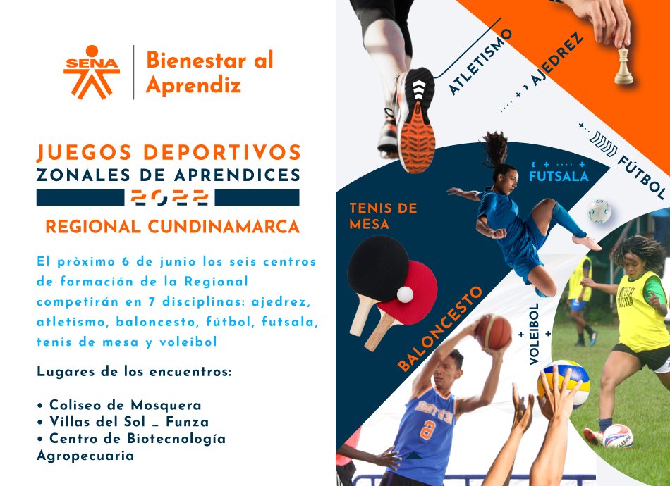 nelsongomezb's tweet photo. ⚽️🏀🏐🏓¿Sabías qué nuestro centro de formación será el anfitrión de los encuentros zonales de @SENACmarca?
Prográmate y disfruta los juegos el 6 de junio desde las 8am y apoya a tu equipo.
Todos son bienvenidos #SENASoacha, #SENAChía, #SENAFusagasugá, #SENAVilleta, #SENAGirardot https://t.co/ErsJpv8S4N