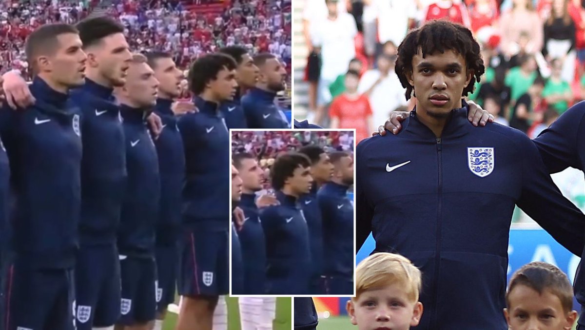sportbible's tweet photo. 🚨 Trent Alexander-Arnold has been slammed by some fans for 'refusing to sing' national anthem before England's game with Hungary https://t.co/m4QnN6Ugo8