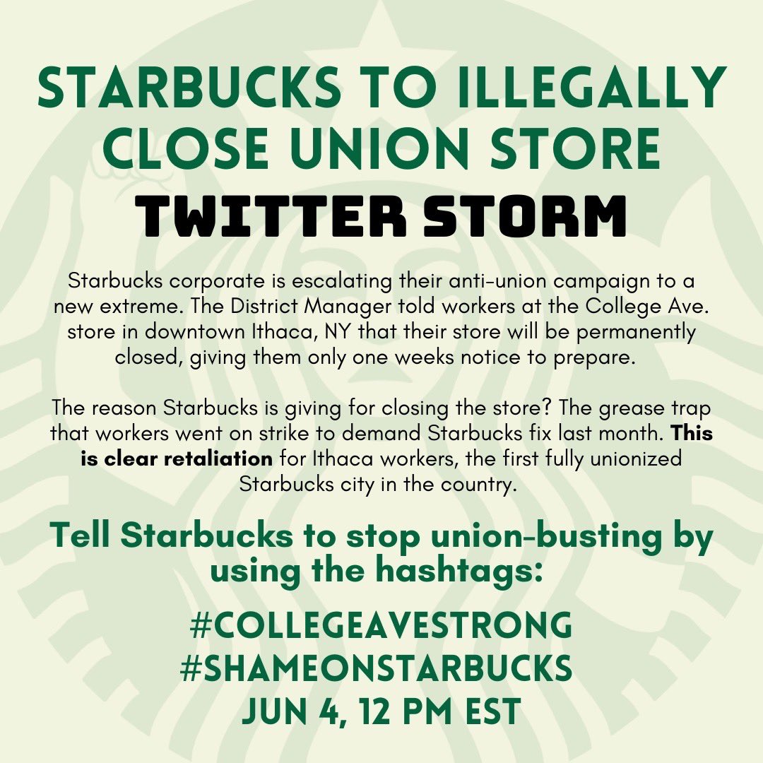 CMRJB's tweet photo. We stand with Ithaca partners always and forever. #shameonstarbucks for this act that reeks of desperation 🤮 To Ithaca: you have the whole movement and country on your side ✊ #CollegeAveStrong https://t.co/coKg4Jh7RH