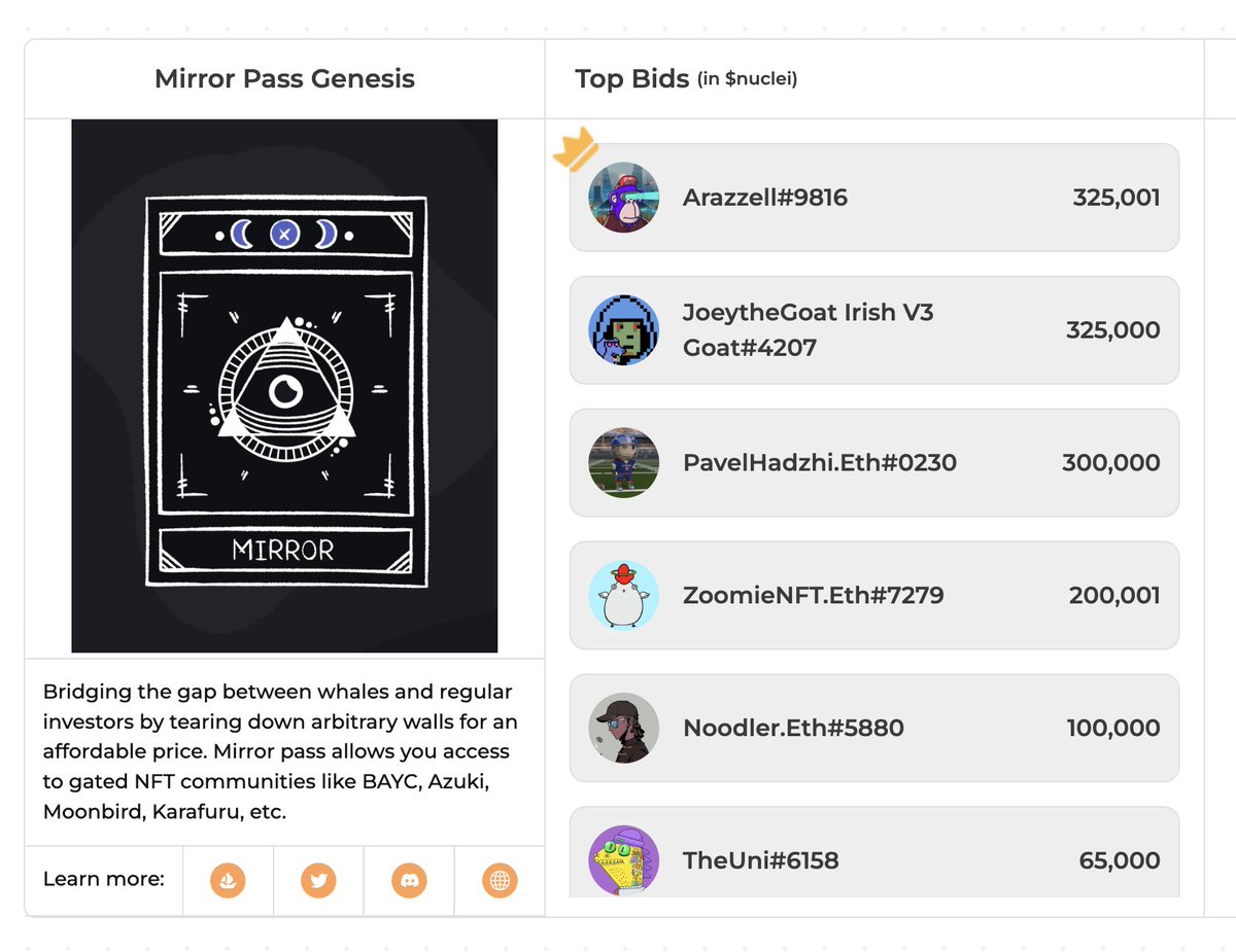 theatomverse's tweet image. This week on the Atomverse Store we are auctioning a @mirrorpass_xyz and the whales brought their massive $nuclei bags out. 🤑

Who will win the bid? 🐋